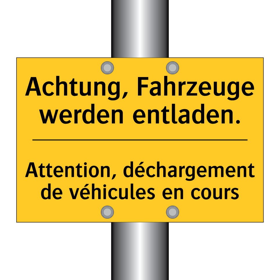 Achtung, Fahrzeuge werden entladen. /.../ - Attention, déchargement de véhicules /.../