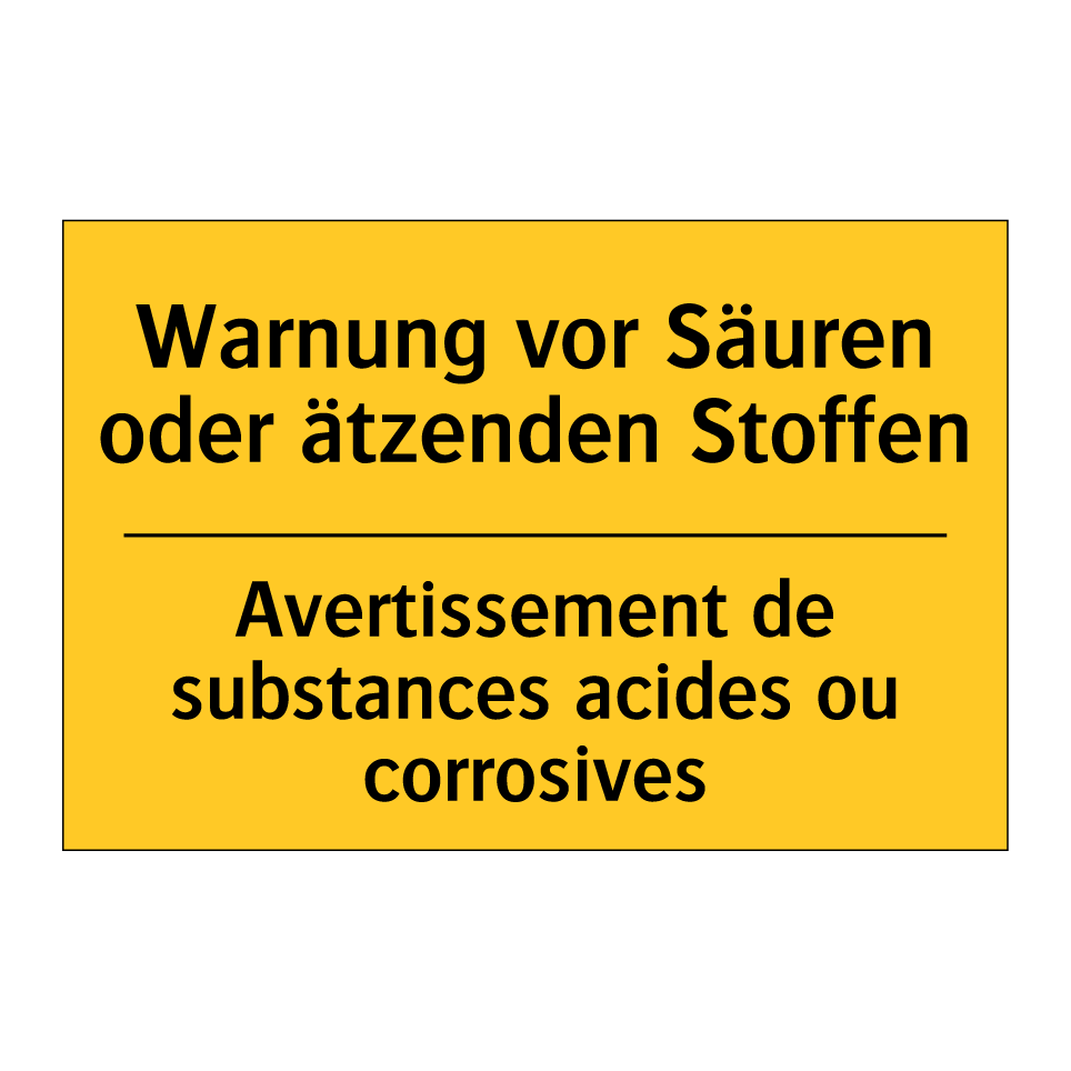 Warnung vor Säuren oder ätzenden /.../ - Avertissement de substances acides /.../