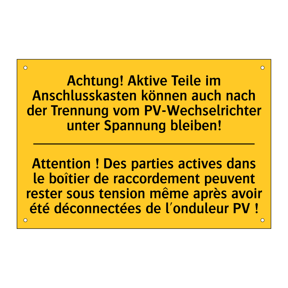 Achtung! Aktive Teile im Anschlusskasten /.../ - Attention ! Des parties actives /.../