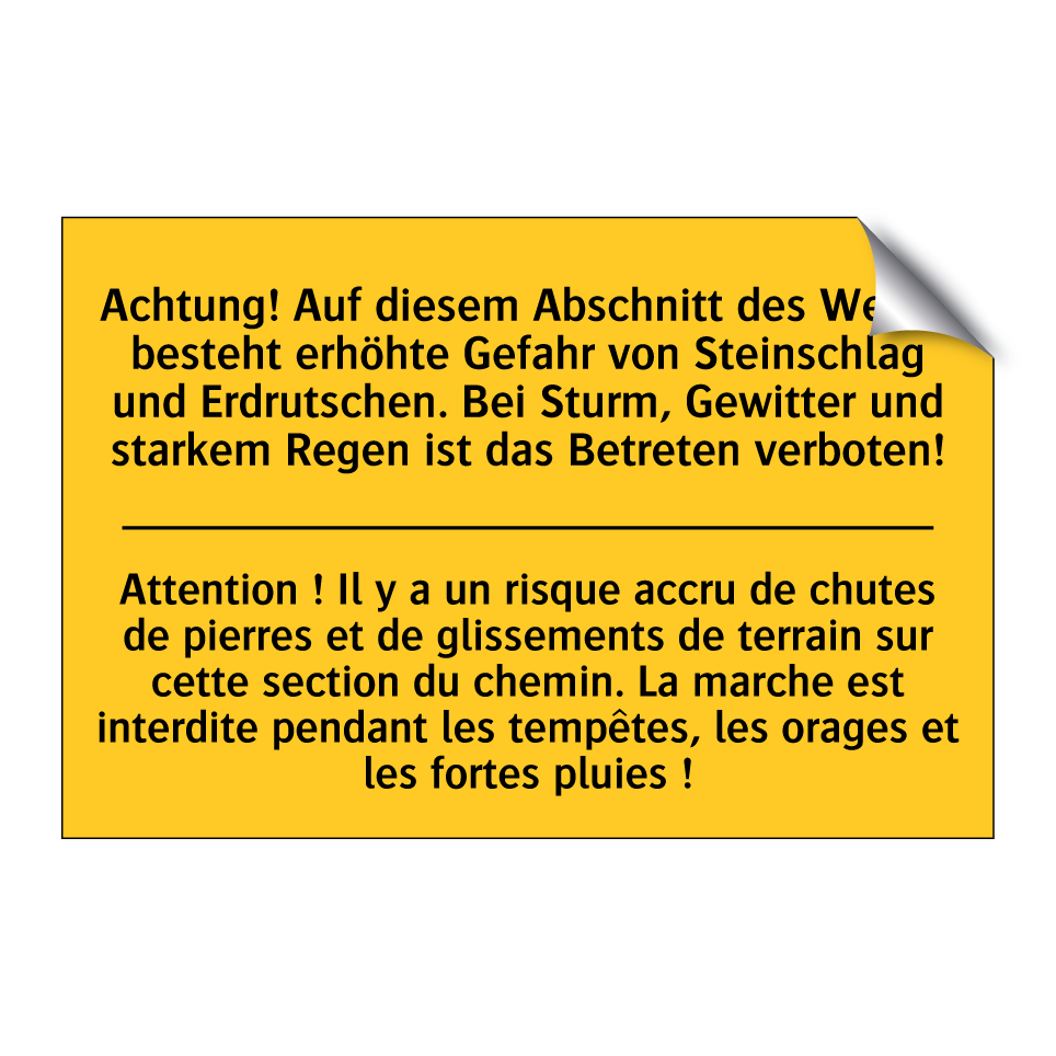 Achtung! Auf diesem Abschnitt /.../ - Attention ! Il y a un risque accru /.../