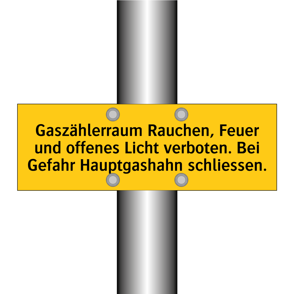 Gaszählerraum Rauchen, Feuer und offenes Licht verboten. Bei Gefahr Hauptgashahn schliessen.