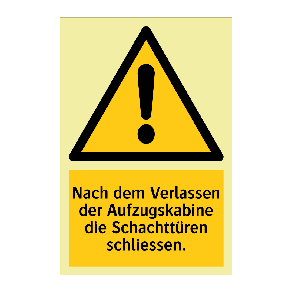 Nach dem Verlassen der Aufzugskabine die Schachttüren schliessen.