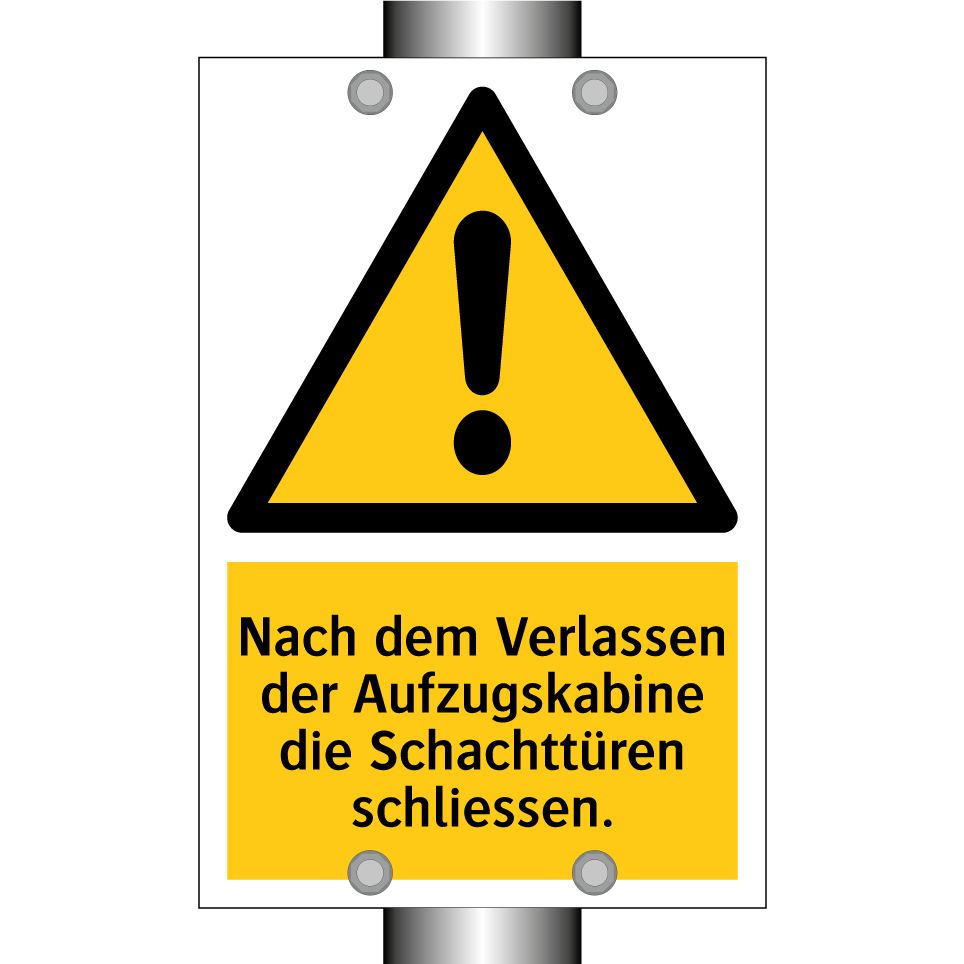Nach dem Verlassen der Aufzugskabine die Schachttüren schliessen.