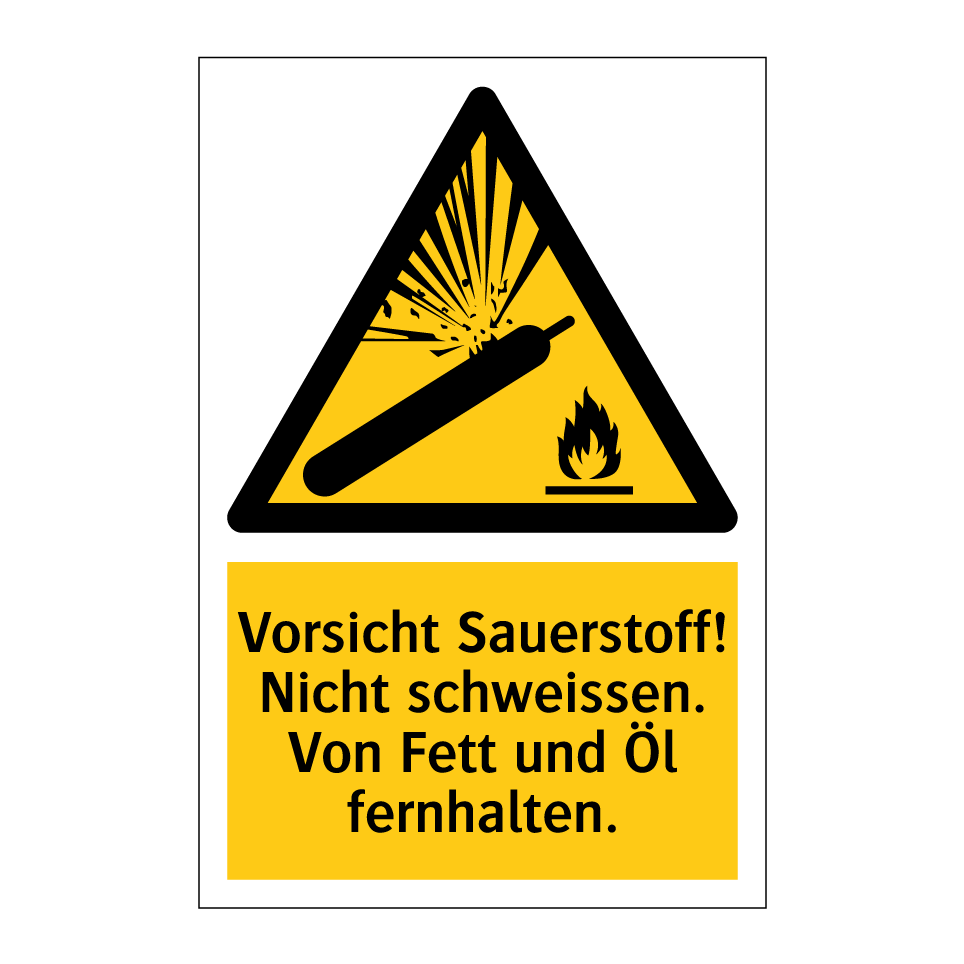 Vorsicht Sauerstoff! Nicht schweissen. Von Fett und Öl fernhalten.