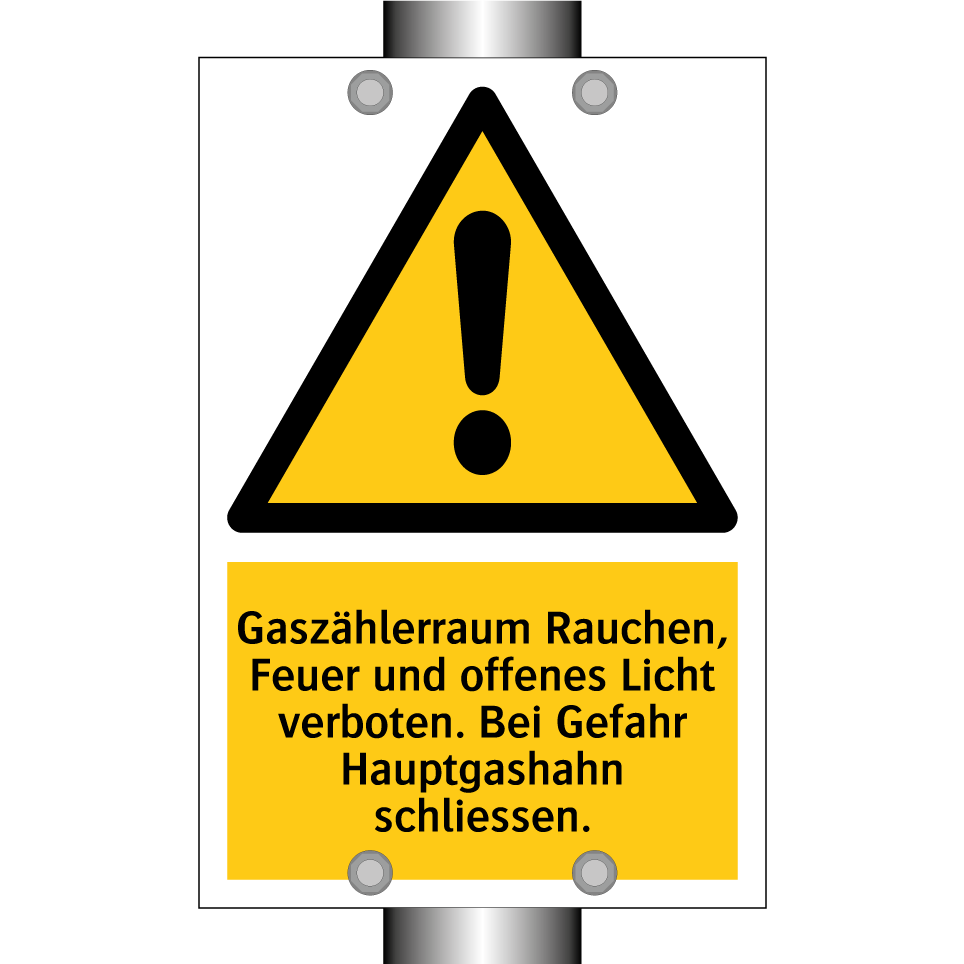 Gaszählerraum Rauchen, Feuer und offenes Licht verboten. Bei Gefahr Hauptgashahn schliessen.