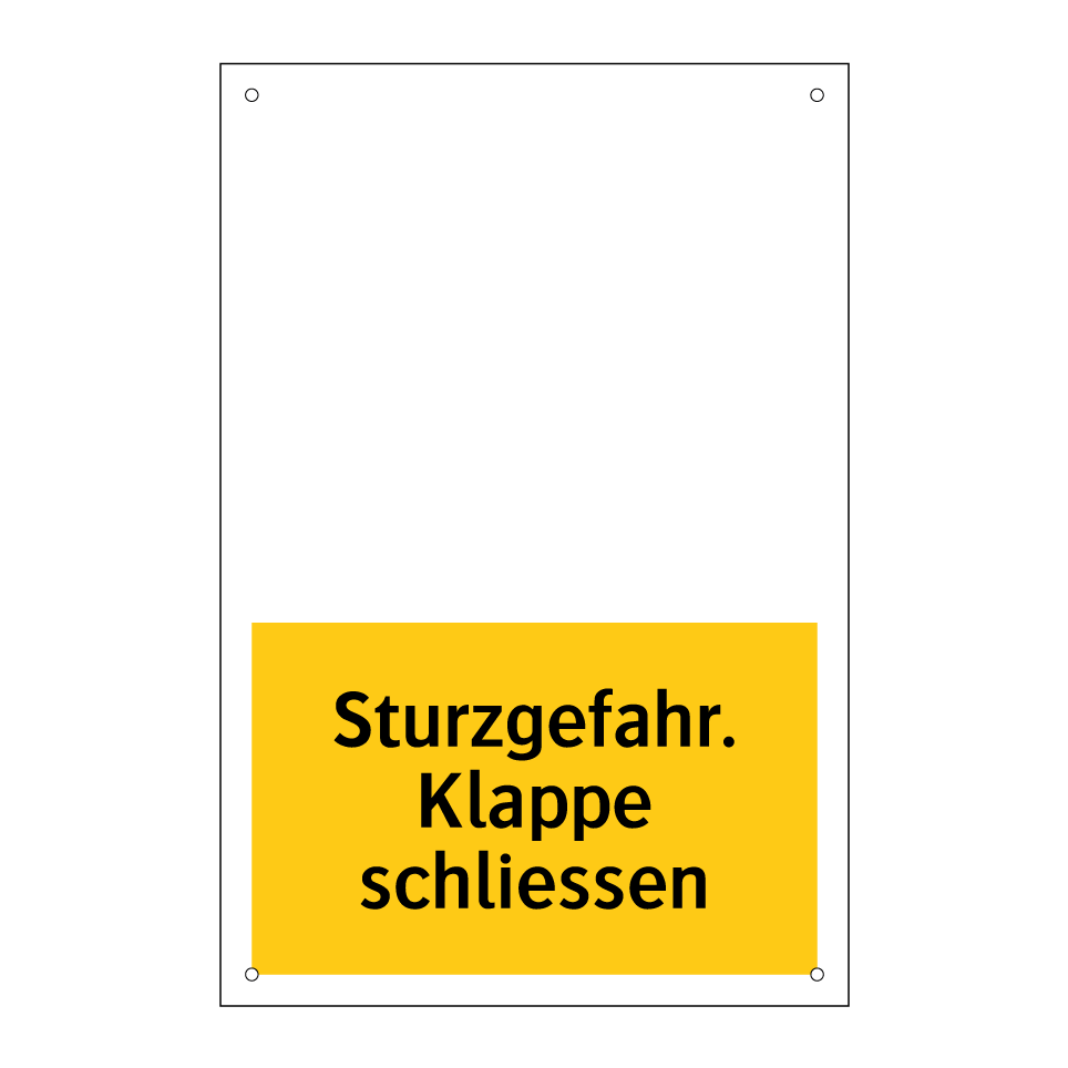 Sturzgefahr. Klappe schliessen