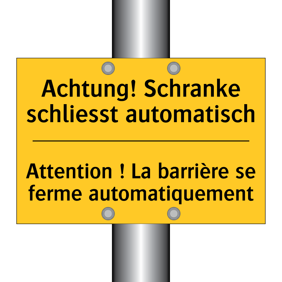 Achtung! Schranke schliesst automatisch /.../ - Attention ! La barrière se ferme /.../