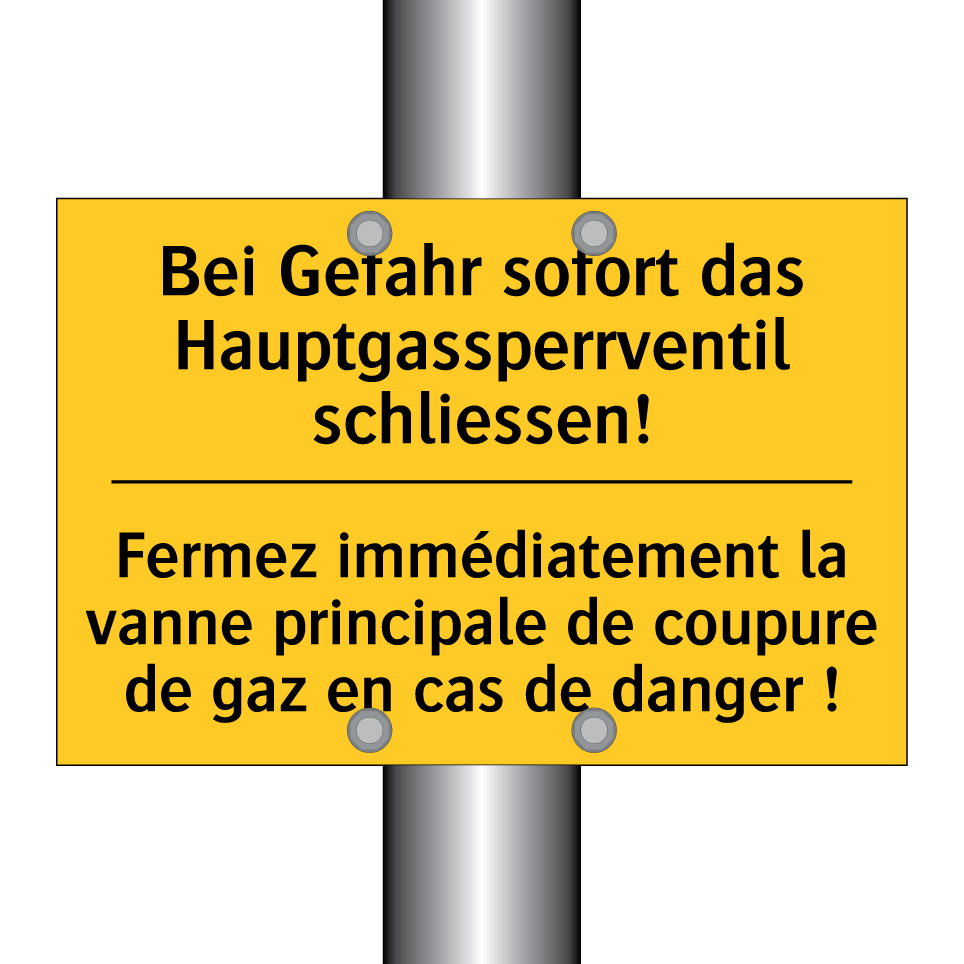 Bei Gefahr sofort das Hauptgassperrventil /.../ - Fermez immédiatement la vanne /.../