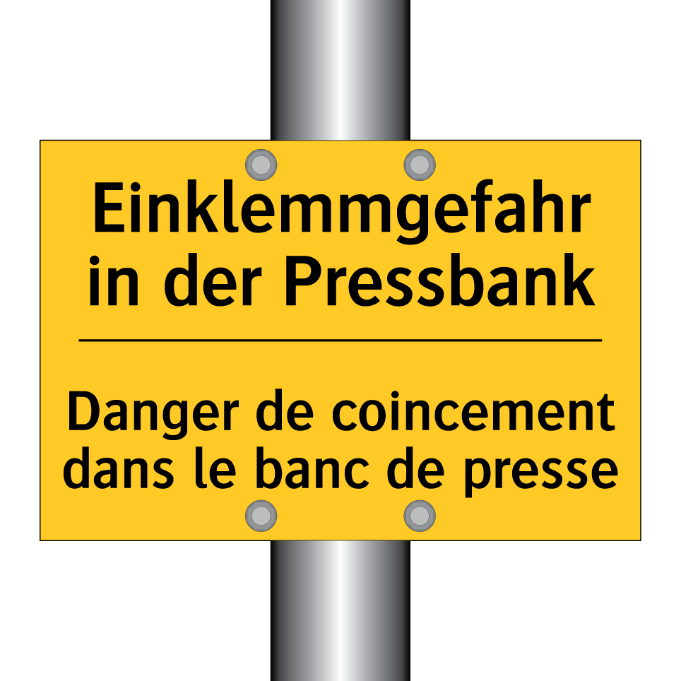 Einklemmgefahr in der Pressbank /.../ - Danger de coincement dans le banc /.../