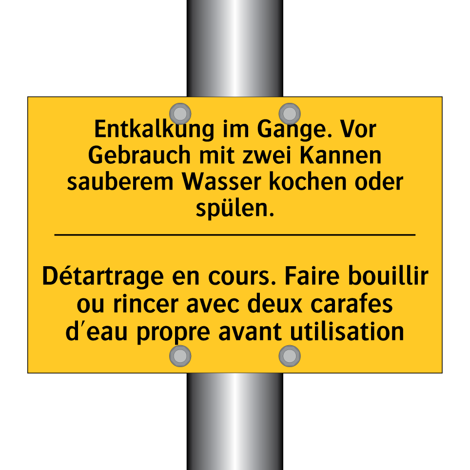 Entkalkung im Gange. Vor Gebrauch /.../ - Détartrage en cours. Faire bouillir /.../