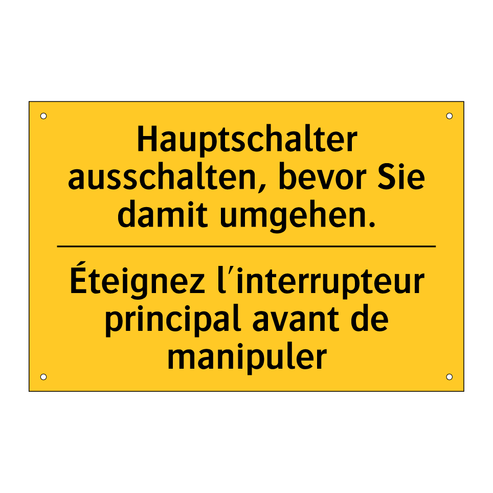 Hauptschalter ausschalten, bevor /.../ - Éteignez l'interrupteur principal /.../