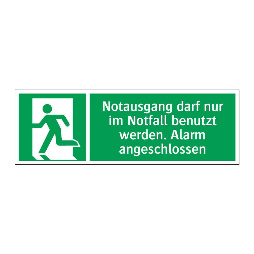 Notausgang darf nur im Notfall benutzt werden. Alarm angeschlossen