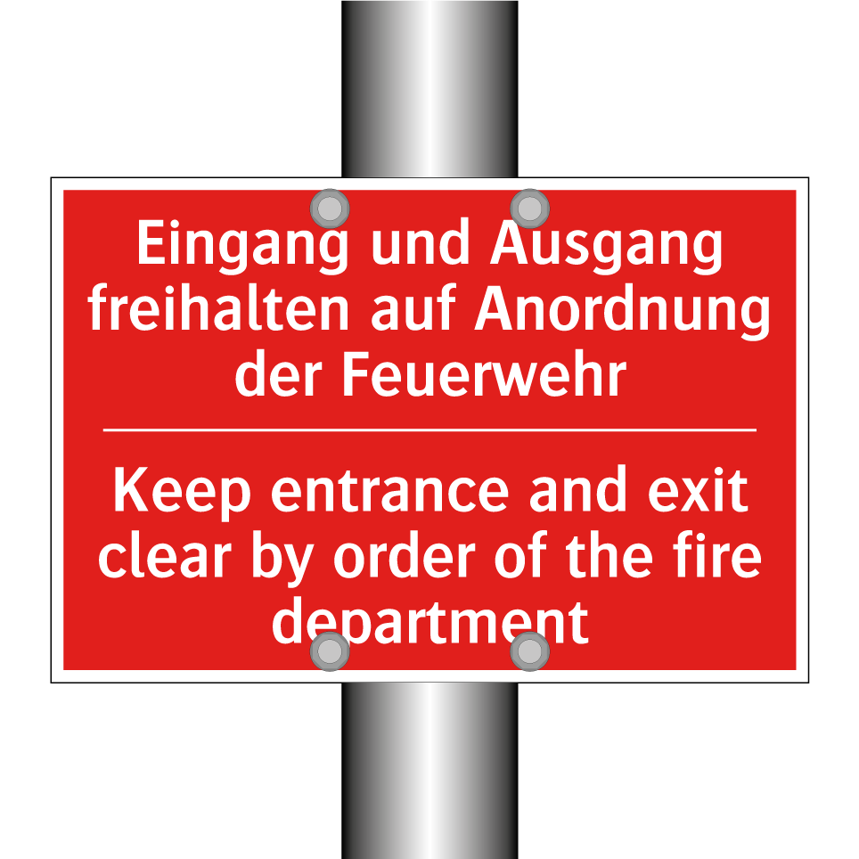 Eingang und Ausgang freihalten /.../ - Keep entrance and exit clear by /.../