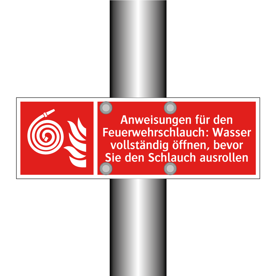 Anweisungen für den Feuerwehrschlauch: Wasser vollständig öffnen, bevor Sie den Schlauch ausrollen