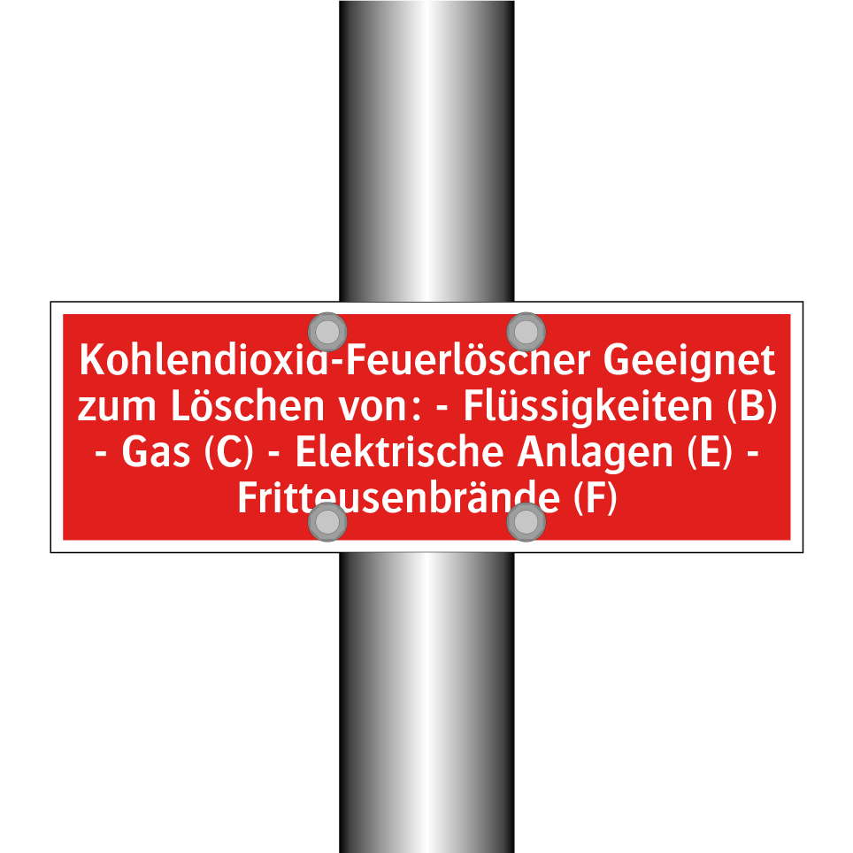 Kohlendioxid-Feuerlöscher Geeignet zum Löschen von: - Flüssigkeiten (B) - Gas (C) - Elektrische Anlagen (E) - Fritteusenbrände (F)