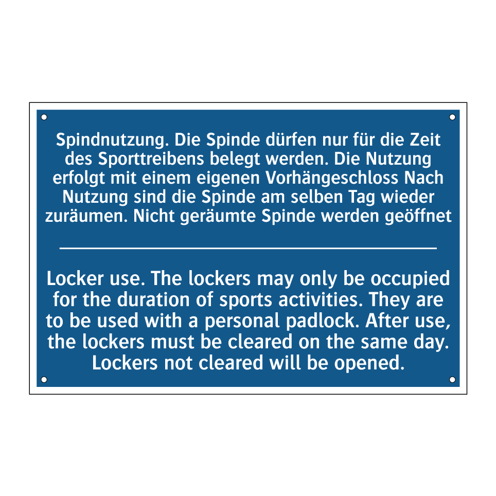 Spindnutzung. Die Spinde dürfen /.../ - Locker use. The lockers may only /.../