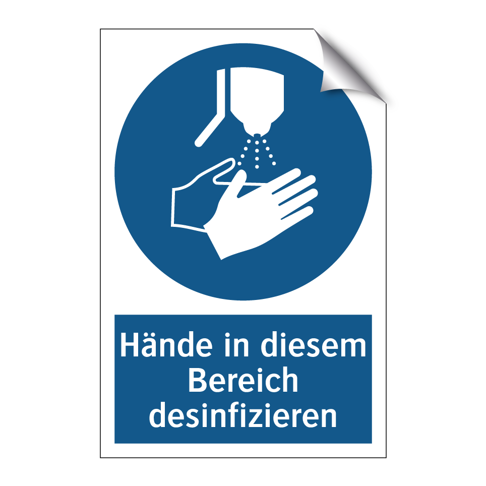 Hände in diesem Bereich desinfizieren