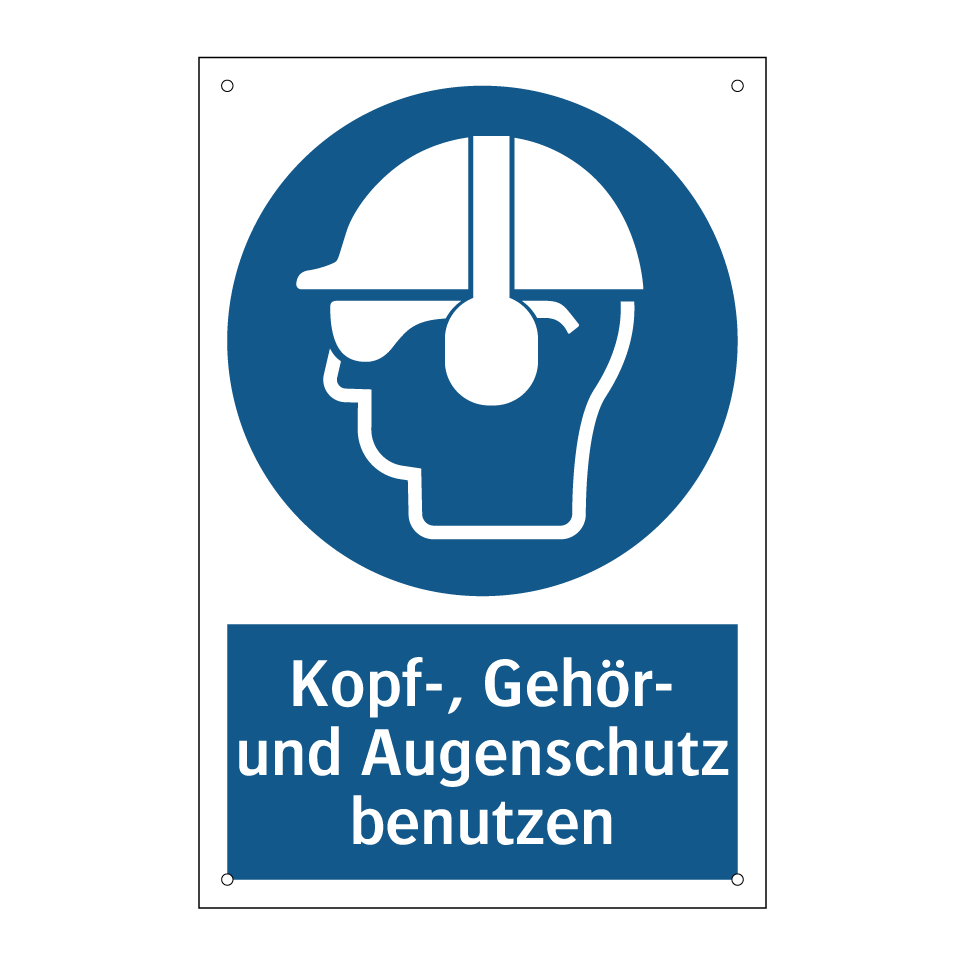 Kopf-, Gehör- und Augenschutz benutzen