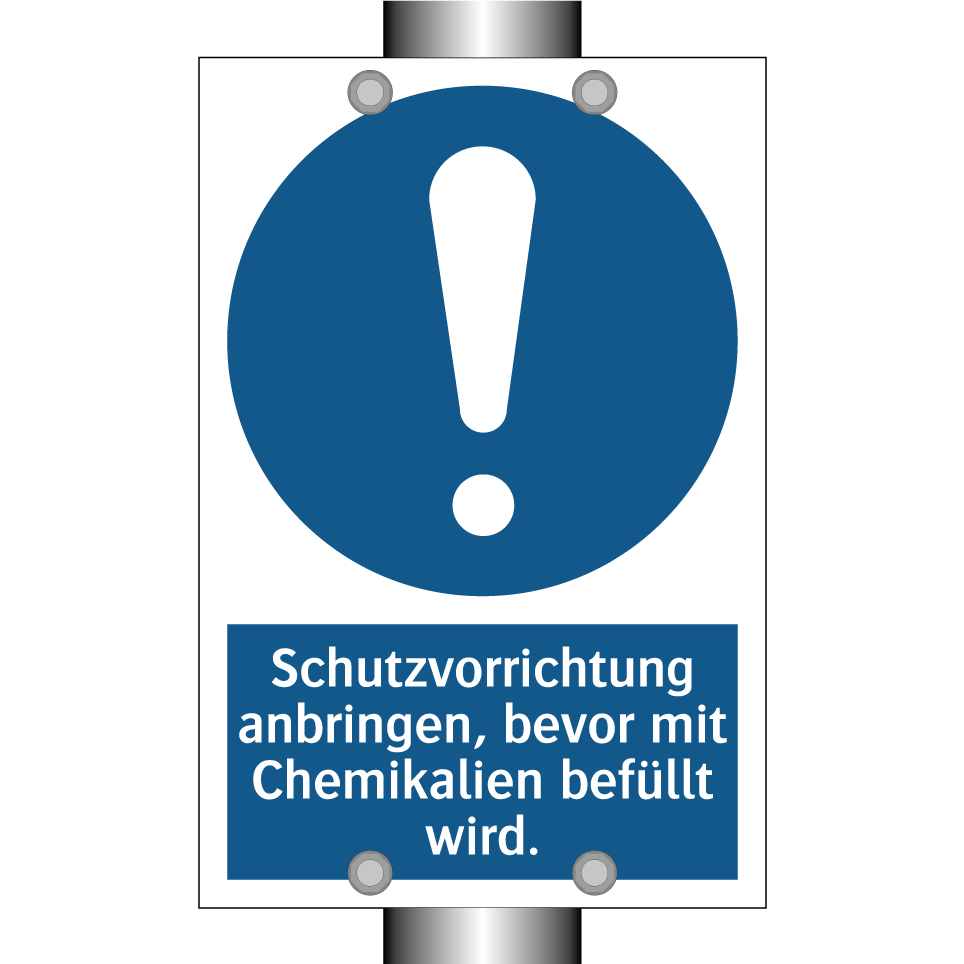 Schutzvorrichtung anbringen, bevor mit Chemikalien befüllt wird.