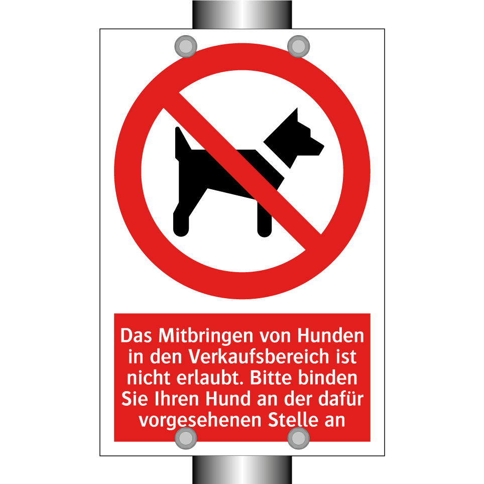 Das Mitbringen von Hunden in den Verkaufsbereich ist nicht erlaubt. Bitte binden Sie Ihren Hund an der dafür vorgesehenen Stelle an