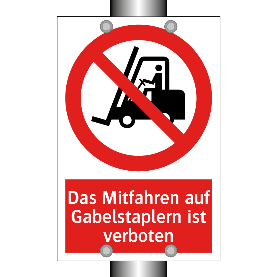 Das Mitfahren auf Gabelstaplern ist verboten