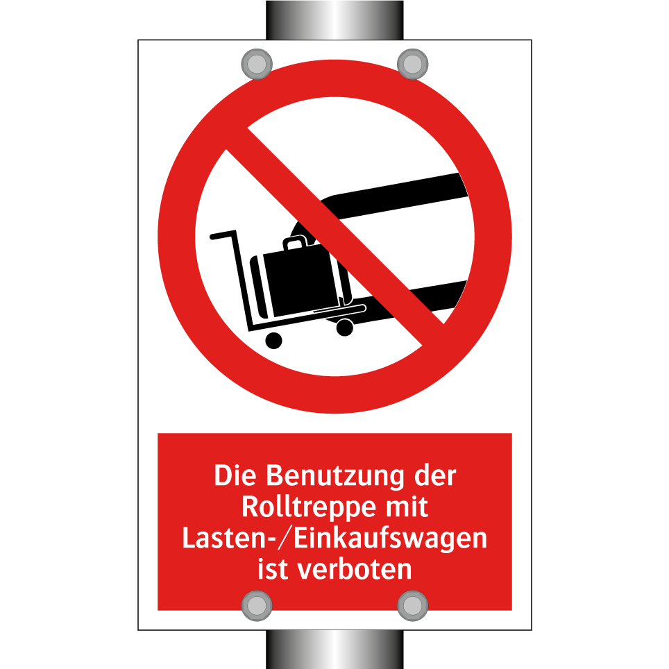 Die Benutzung der Rolltreppe mit Lasten-/Einkaufswagen ist verboten