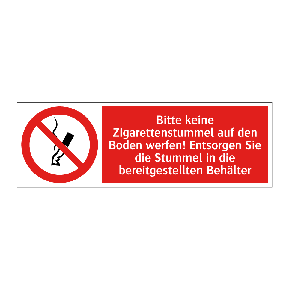 Bitte keine Zigarettenstummel auf den Boden werfen! Entsorgen Sie die Stummel in die bereitgestellten Behälter