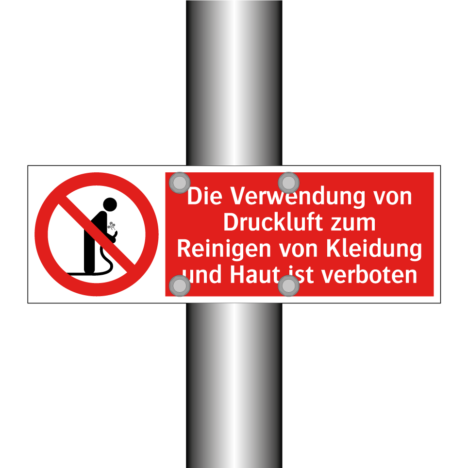 Die Verwendung von Druckluft zum Reinigen von Kleidung und Haut ist verboten