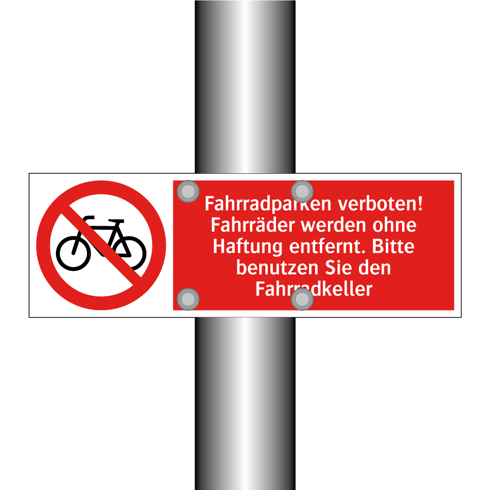 Fahrradparken verboten! Fahrräder werden ohne Haftung entfernt. Bitte benutzen Sie den Fahrradkeller