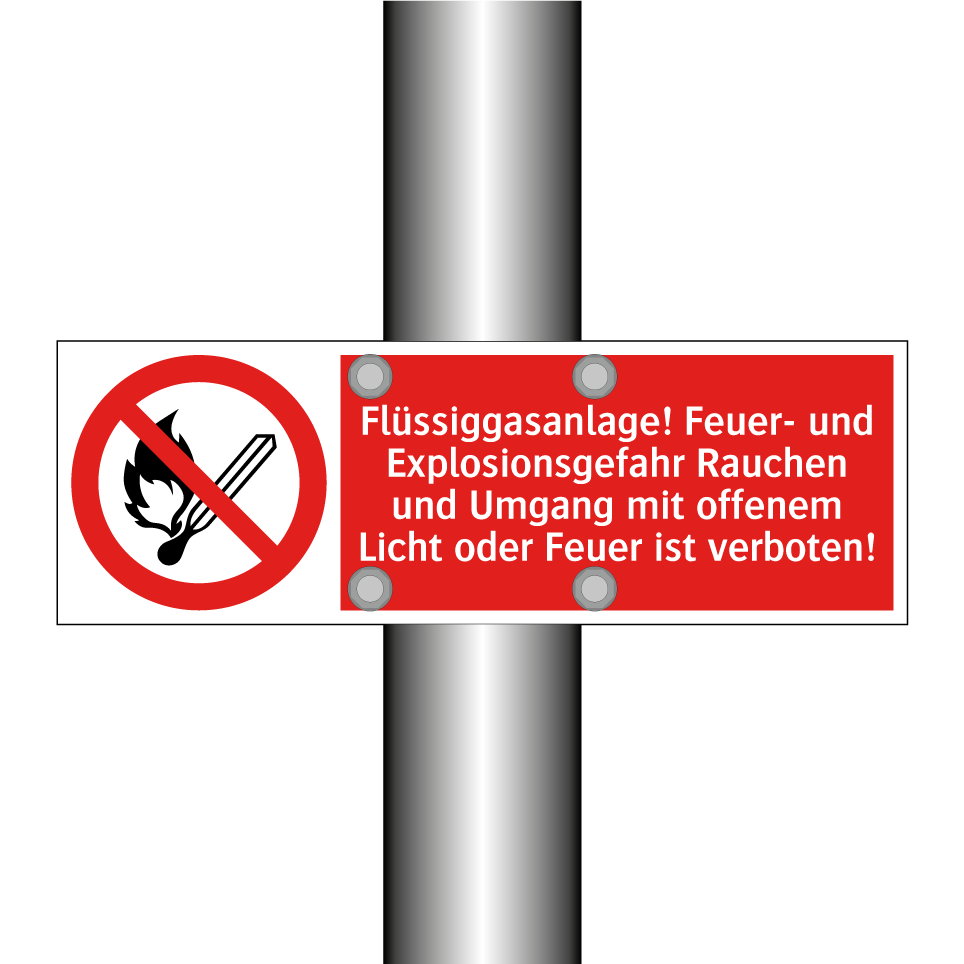 Flüssiggasanlage! Feuer- und Explosionsgefahr Rauchen und Umgang mit offenem Licht oder Feuer ist verboten!