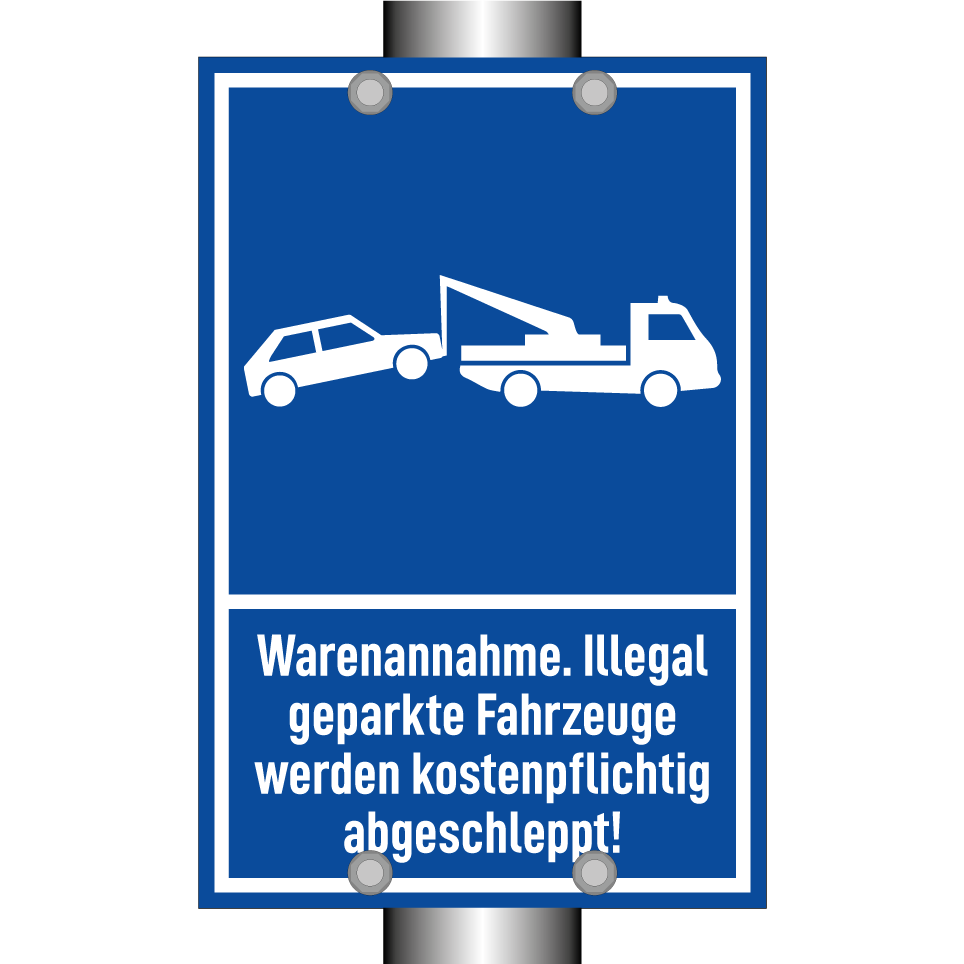 Warenannahme. Illegal geparkte Fahrzeuge werden kostenpflichtig abgeschleppt!