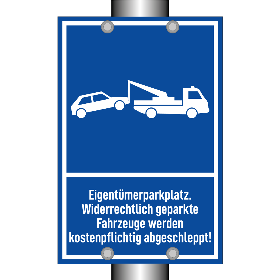 Eigentümerparkplatz. Widerrechtlich geparkte Fahrzeuge werden kostenpflichtig abgeschleppt!