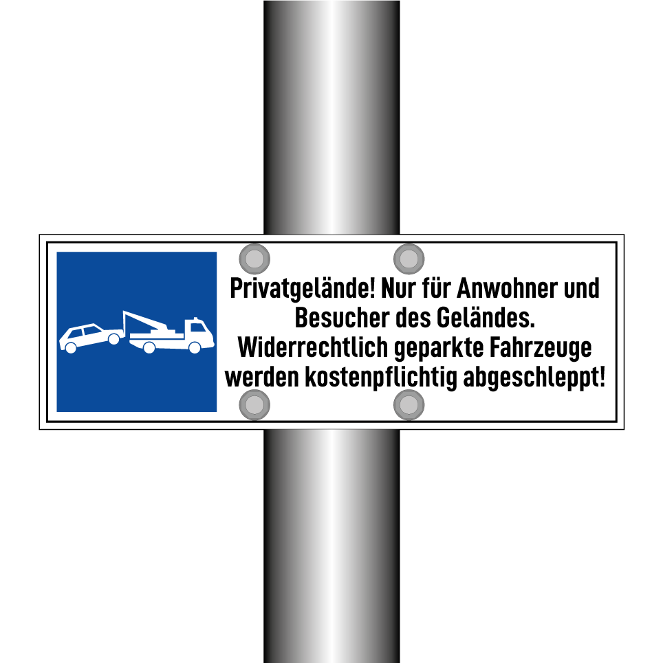 Privatgelände! Nur für Anwohner und Besucher des Geländes. Widerrechtlich geparkte Fahrzeuge werden kostenpflichtig abgeschleppt!