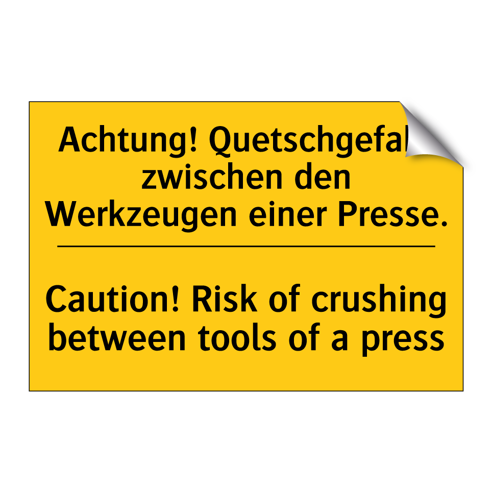 Achtung! Quetschgefahr zwischen /.../ - Caution! Risk of crushing between /.../
