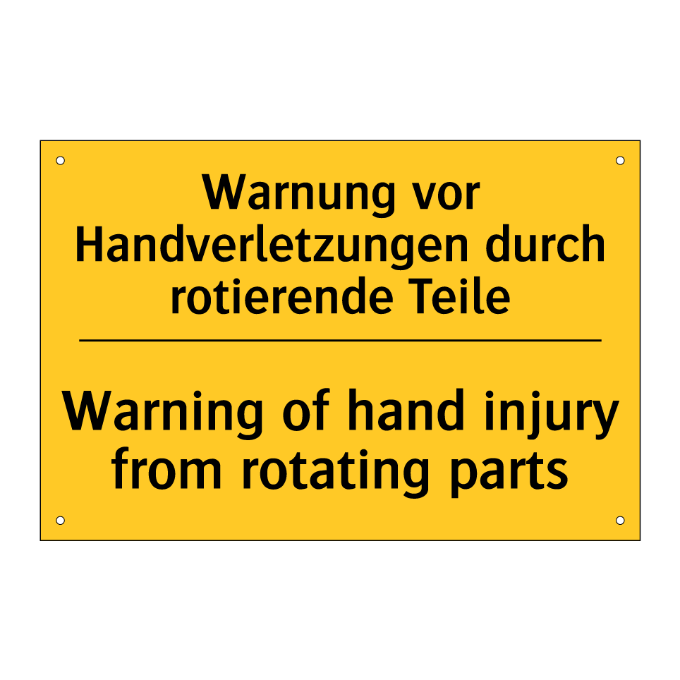 Warnung vor Handverletzungen durch /.../ - Warning of hand injury from rotating /.../