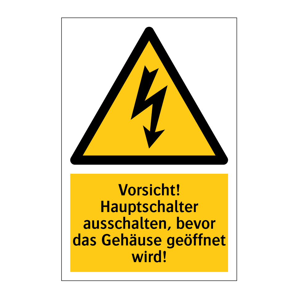 Vorsicht! Hauptschalter ausschalten, bevor das Gehäuse geöffnet wird!