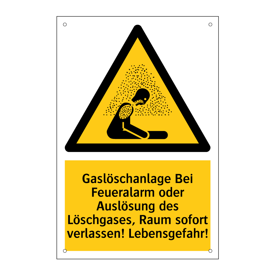 Gaslöschanlage Bei Feueralarm oder Auslösung des Löschgases, Raum sofort verlassen! Lebensgefahr!