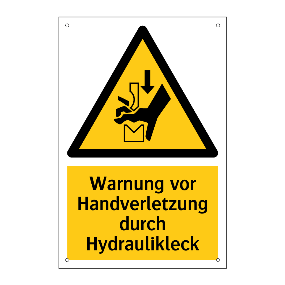 Warnung vor Handverletzung durch Hydraulikleck