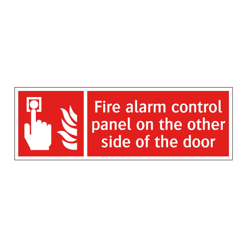 Fire alarm control panel on the other side of the door