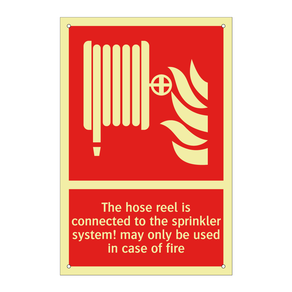 The hose reel is connected to the sprinkler system! may only be used in case of fire