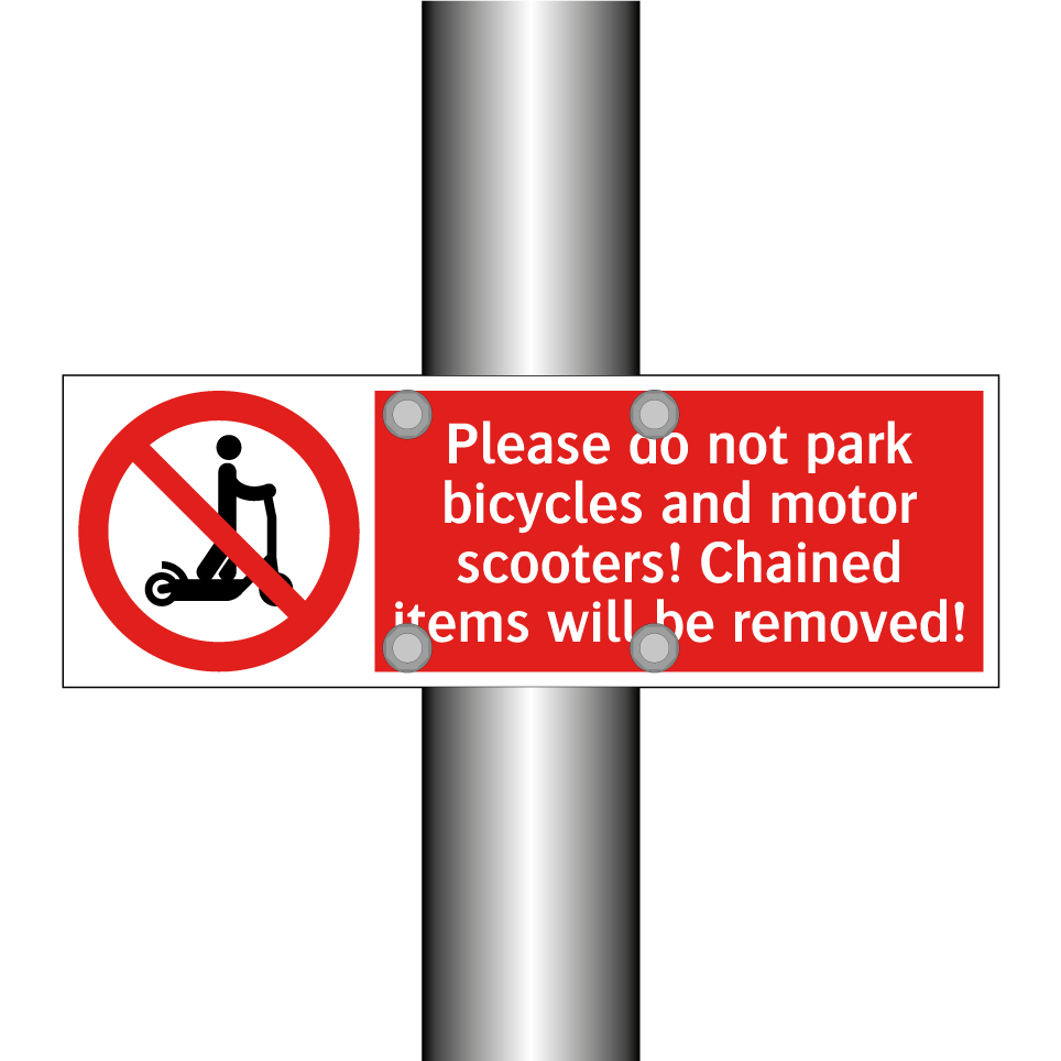 Please do not park bicycles and motor scooters! Chained items will be removed!