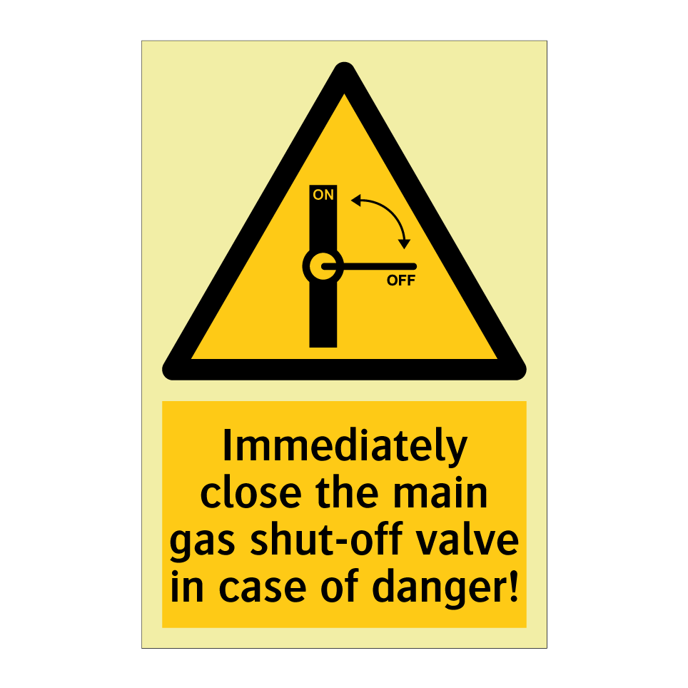 Immediately close the main gas shut-off valve in case of danger!