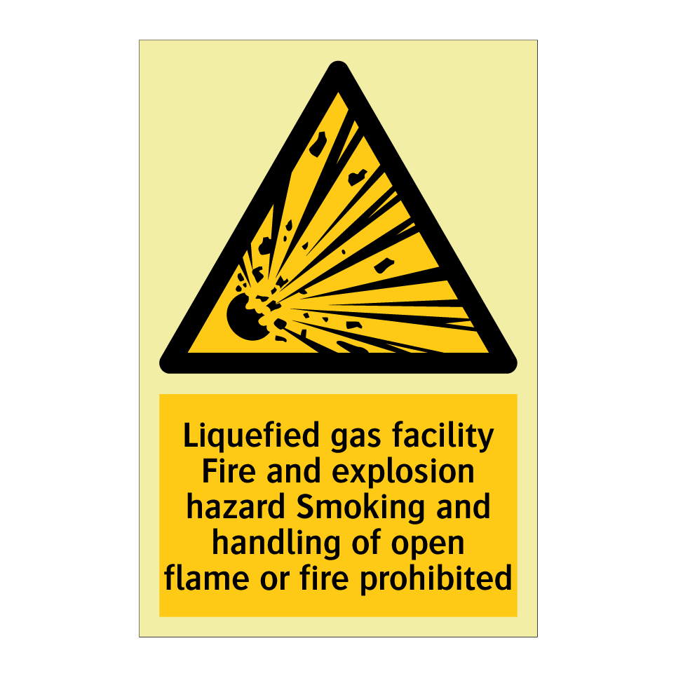 Liquefied gas facility Fire and explosion hazard Smoking and handling of open flame or fire prohibited