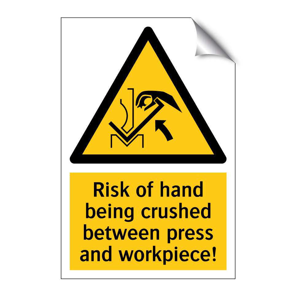 Risk of hand being crushed between press and workpiece!