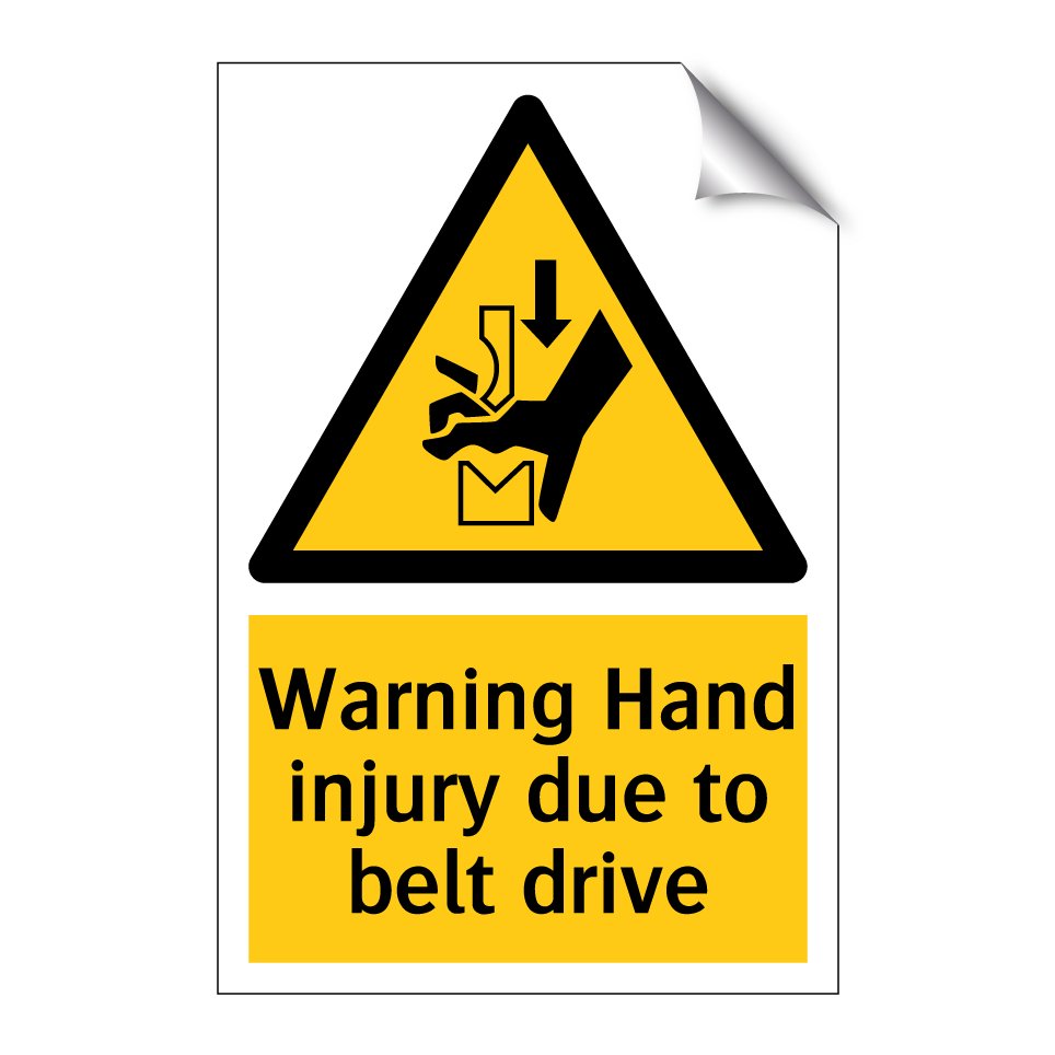 Warning Hand injury due to belt drive