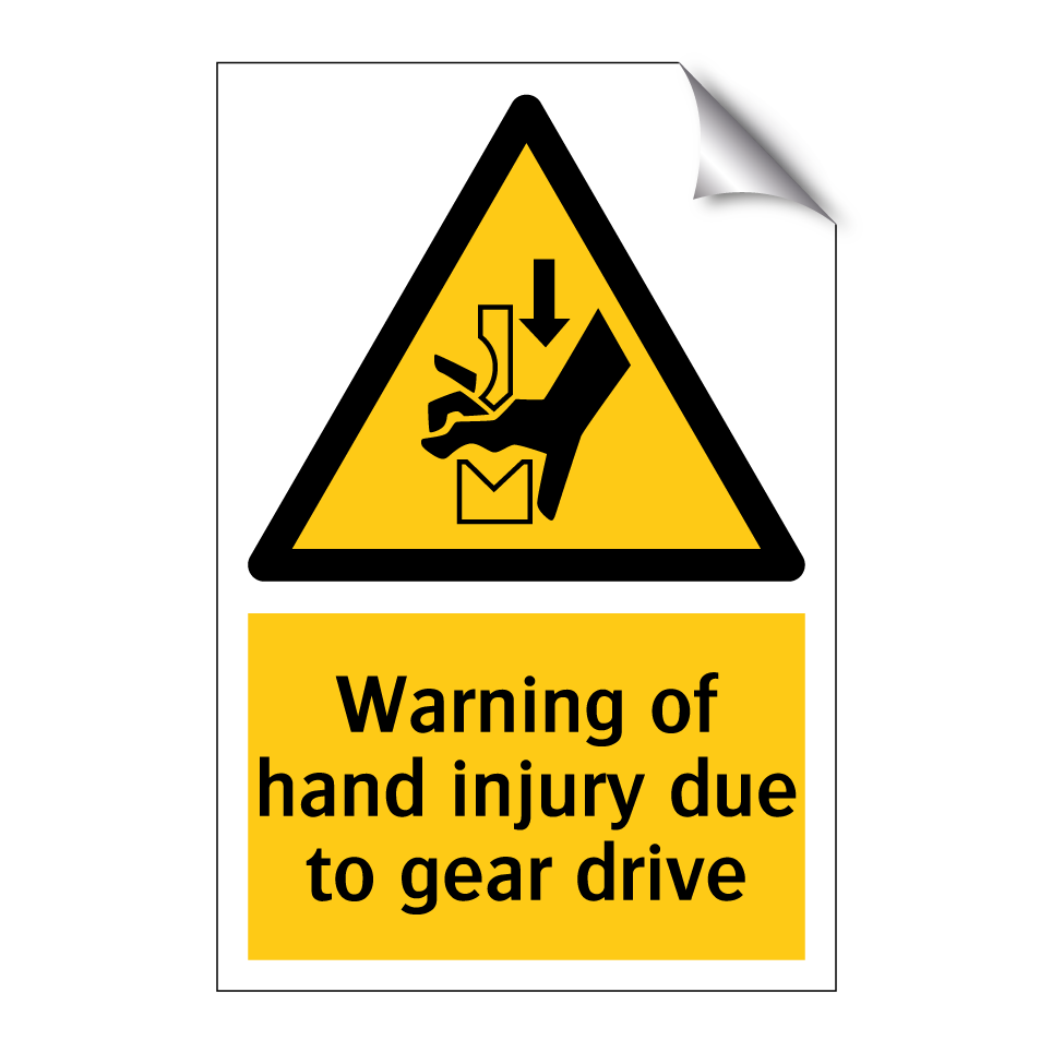 Warning of hand injury due to gear drive