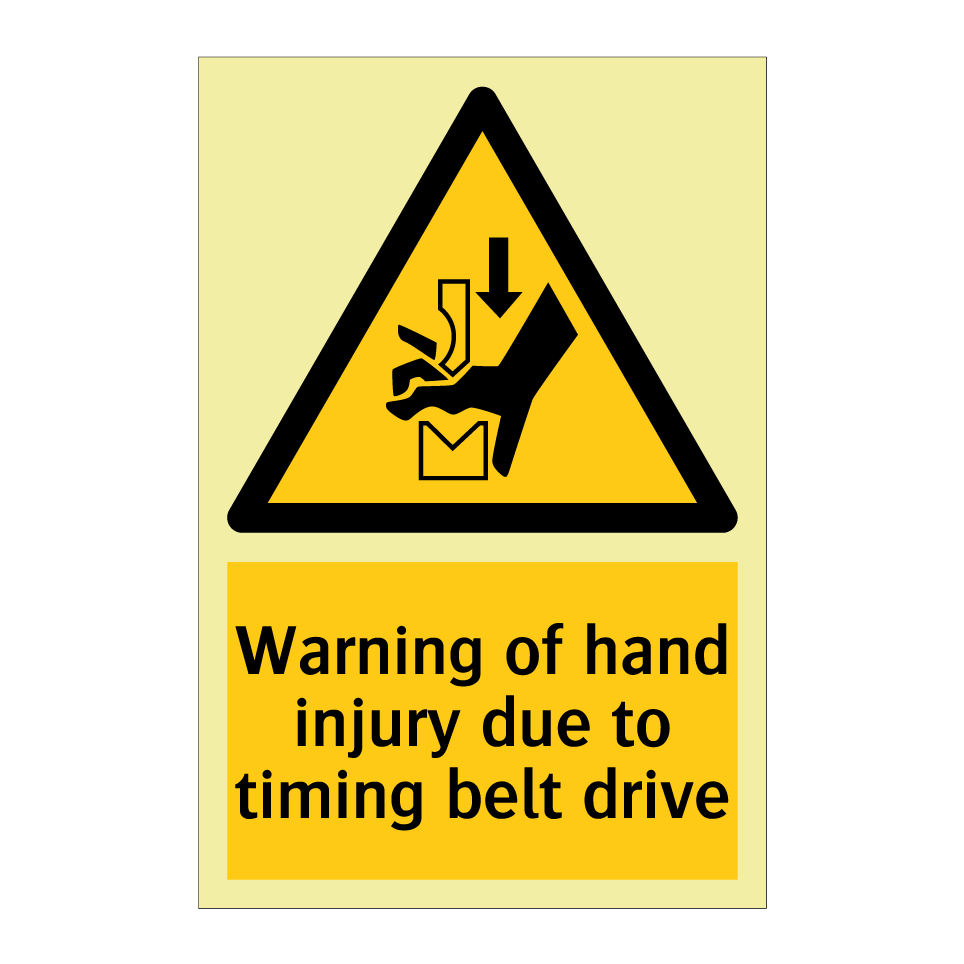 Warning of hand injury due to timing belt drive