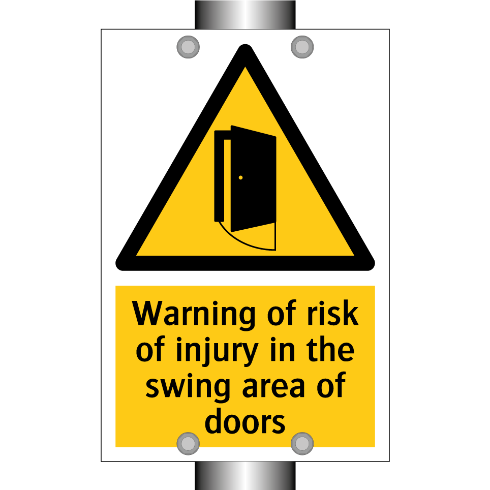 Warning of risk of injury in the swing area of doors