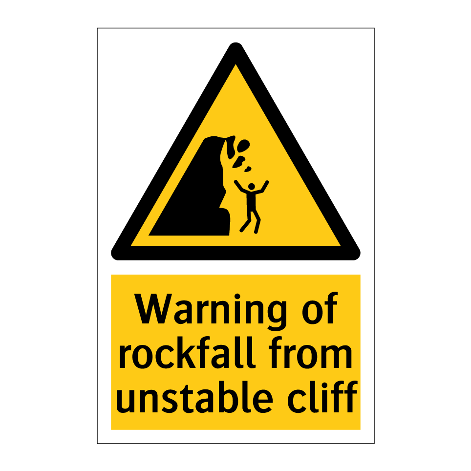 Warning of rockfall from unstable cliff