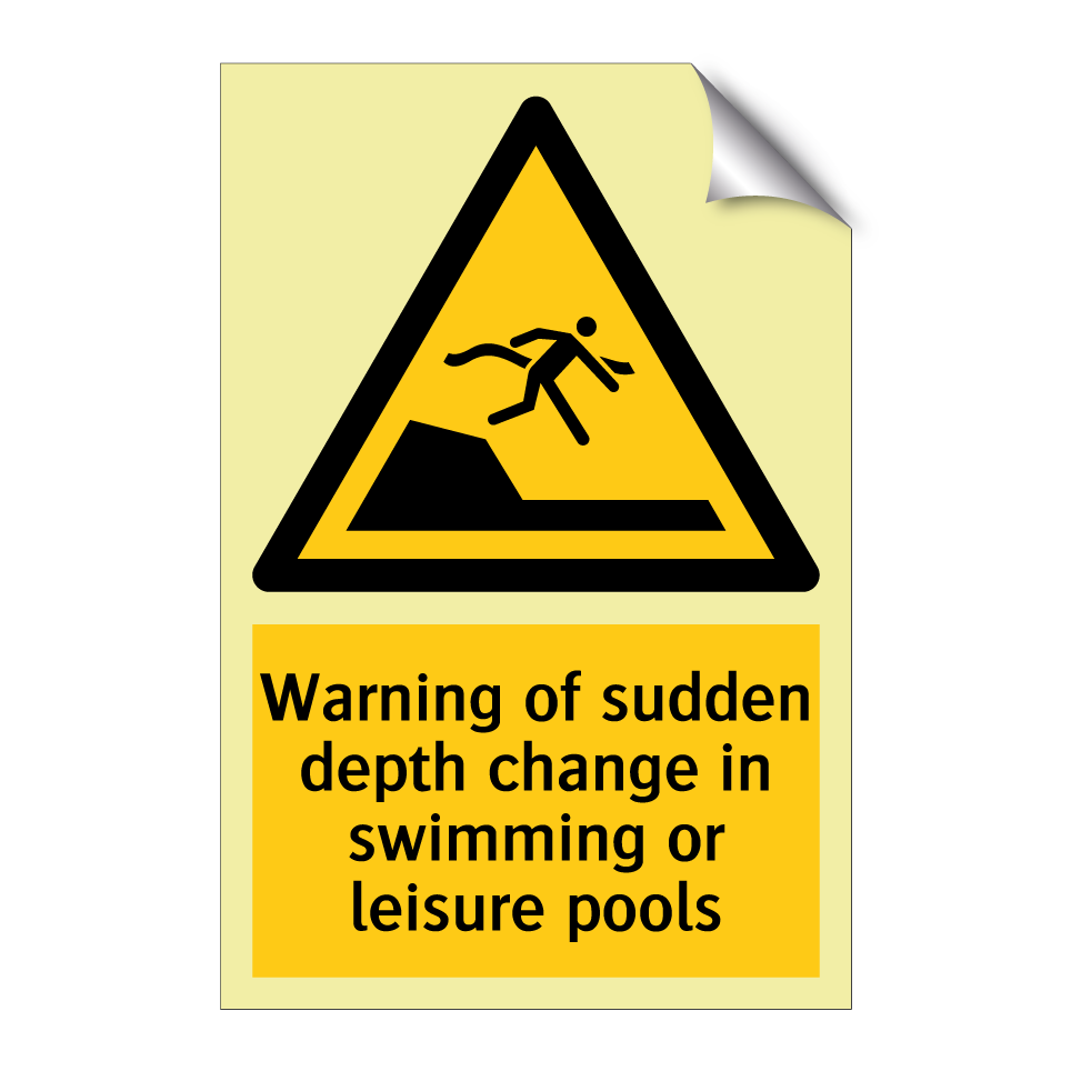 Warning of sudden depth change in swimming or leisure pools